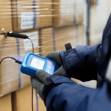 temperature‑monitoring icon showing real‑time tracking to protect refrigerated and frozen goods.